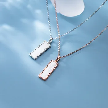 

1pc Shell Rectangle Geometric Pendant Necklace 100% Real. 925 Sterling Silver Fine Jewelry GTLX2126