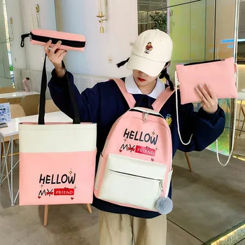 

Female 4-piece Schoolbag Student High-capacity Multifunctional Rucksack Campus Simple Laptop Backpack Adventure Time