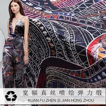 Натуральный шелк 138 см ширина 19momme 93% шелк 7% спандекс бренд эластичный атлас Печатный Шармез Ткань Diy шитье платье