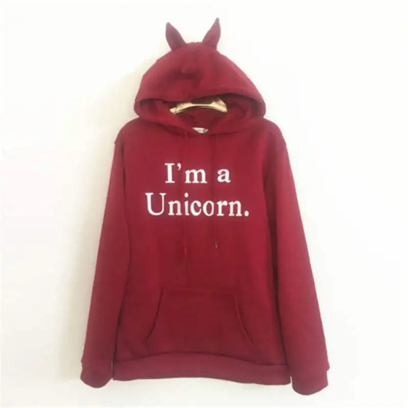 Winter New Harajuku Women Hoodies Letter Print Cute Unicorn Hoode Casual Loose Sweatshirt Women's Coat Jumper Hooded