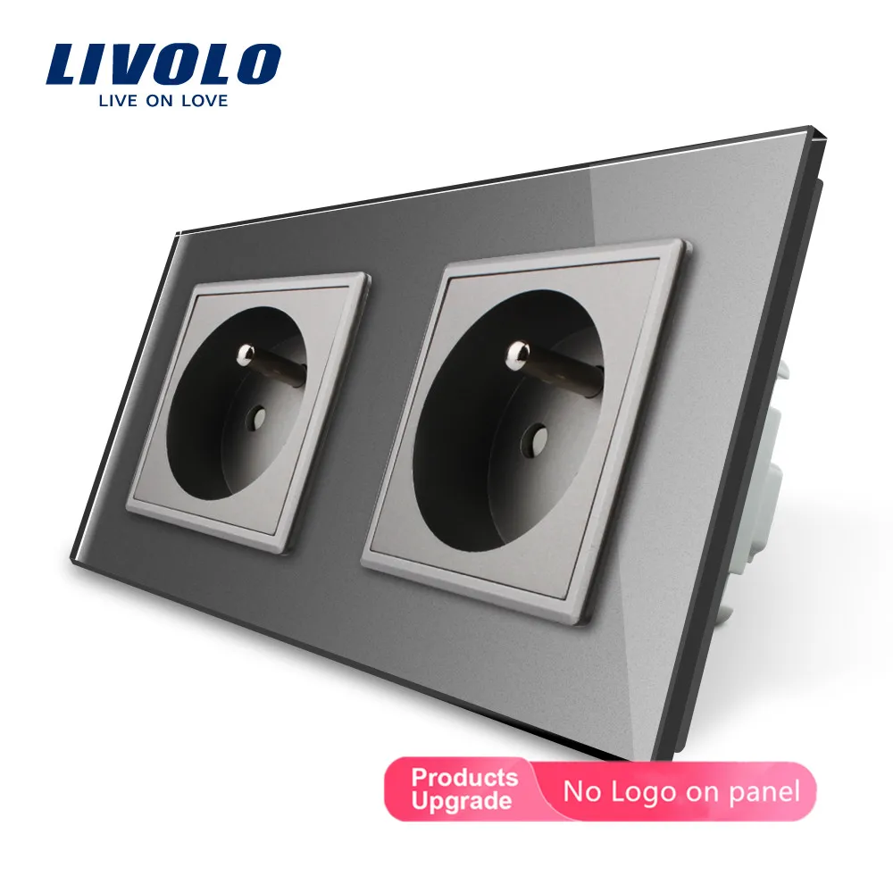 LIVOLO 16A французский Стандартный, выход настенной электрической/Мощность двойная розетка/разъем, с украшением в виде кристаллов Стекло Панель, C7C2FR-11/12/13/15, без логотипа