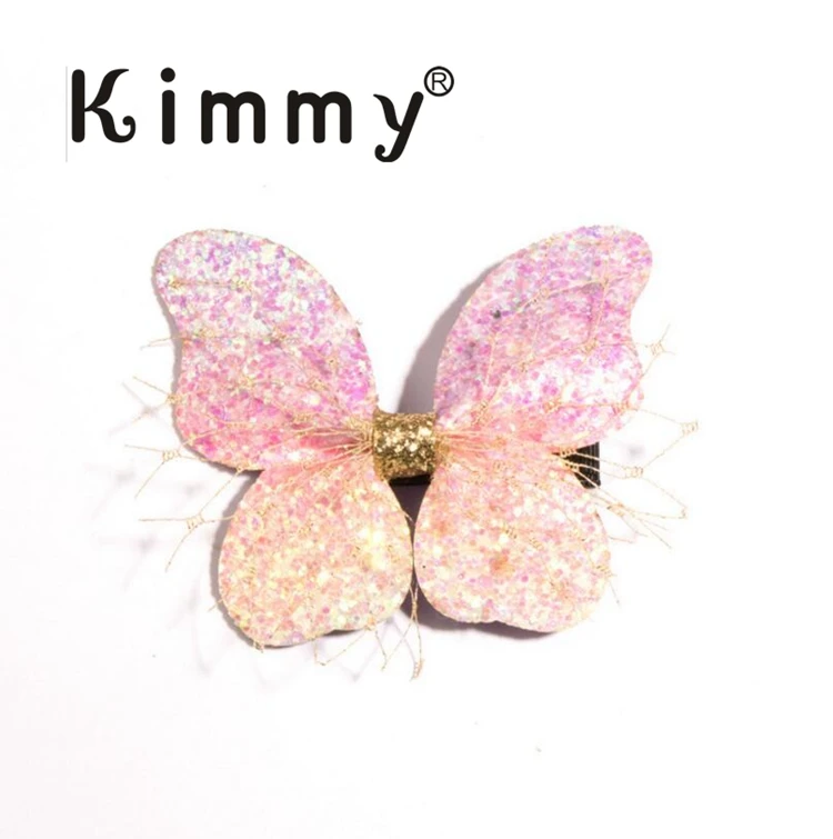 50pcs hot sale Hight quality Birthday Bows Hair Clips Pigtail Bows 2.5" Hair Bow - Цвет: Pink butterfly