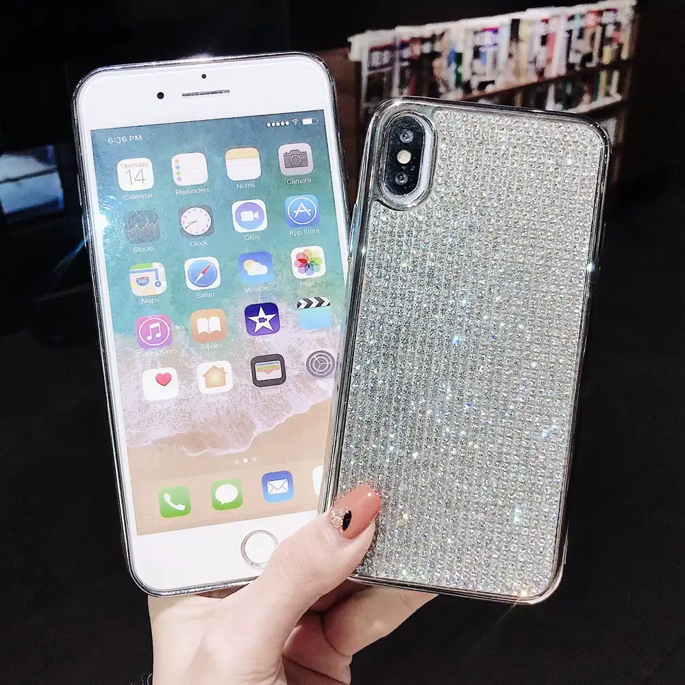 LAPOPNUT Coque iPhone XR Silicone Paillettes Cristal Strass Diamant Motif Marbre Étui Housse avec 360 Degrés Rotation Support Anneau Bague pour Apple iPhone XR Blanc