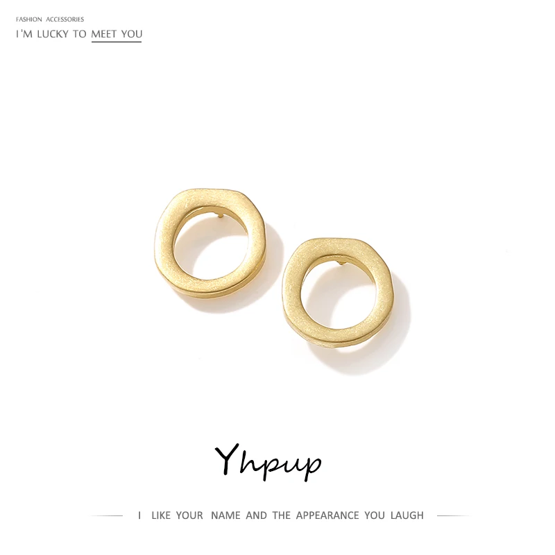 Yhpup минималистичные серьги-гвоздики, круглые геометрические настоящие золотые брендовые очаровательные металлические серьги в стиле панк Oorbellen для женщин, ювелирное изделие, подарок, новинка