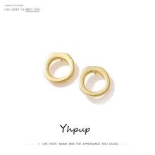 Yhpup минималистичные серьги-гвоздики, круглые геометрические настоящие золотые брендовые очаровательные металлические серьги в стиле панк Oorbellen для женщин, ювелирное изделие, подарок, новинка