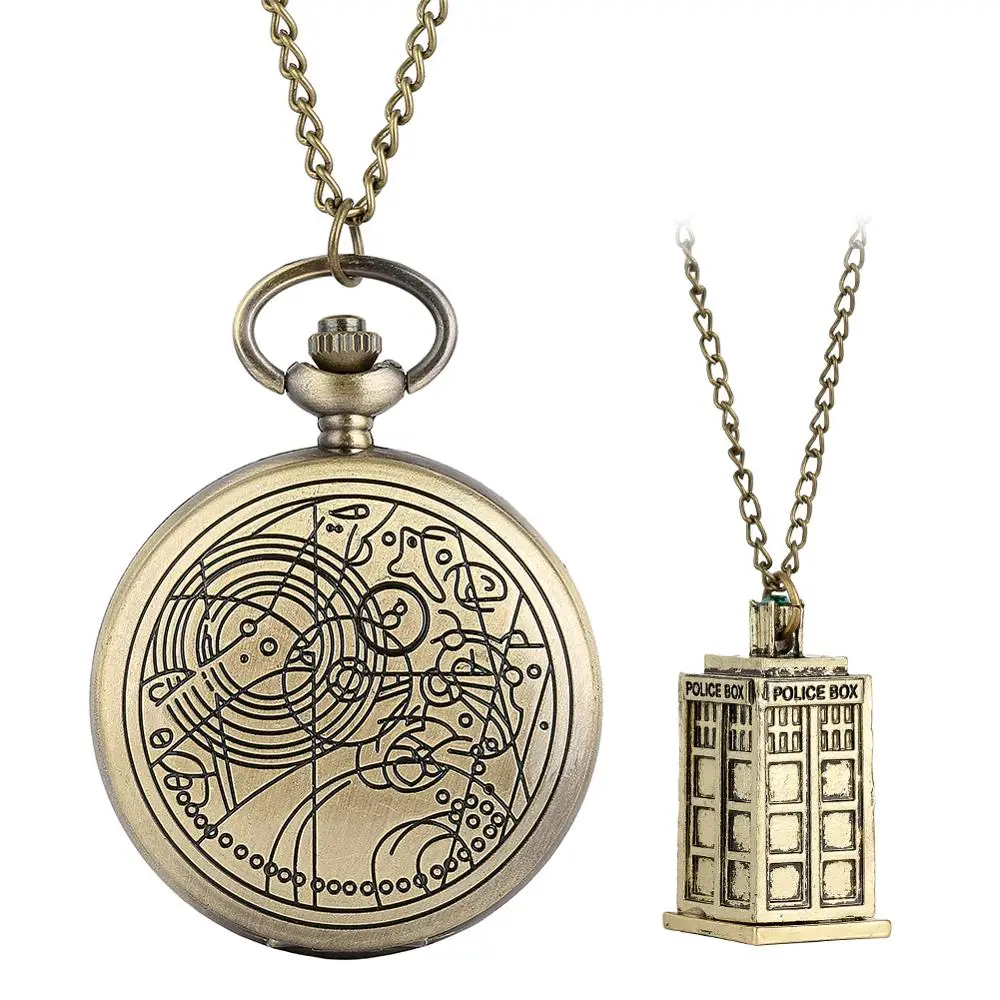Quartz Pocket Watch Retro Bronze Necklace Analog Pendant Full Hunter Antique Vintage Chain Clocks For Men Women