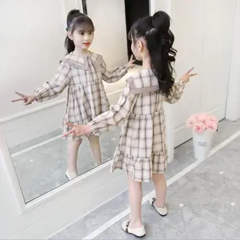 

2019 Korean style girls plaid dress autumn fashion cotton girls dresses 4-9t C130