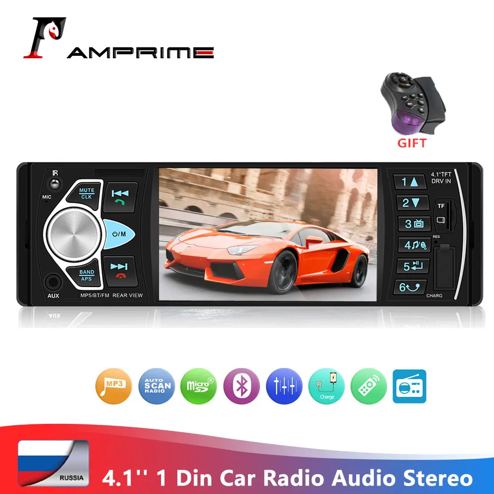 

AMPrime 4022D 4.1 inch 1 Din Car Radio Auto Audio Stereo autoradio Bluetooth Support Rear View Camera USB Steering Wheel Remote