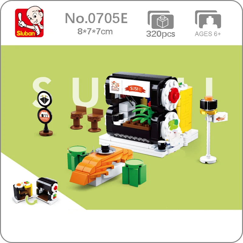 Sluban B0705E Food Court japan Sushi Cooking Fast Restaur City Street Mini Blocks Bricks Building Toy for Children no Box | Игрушки и