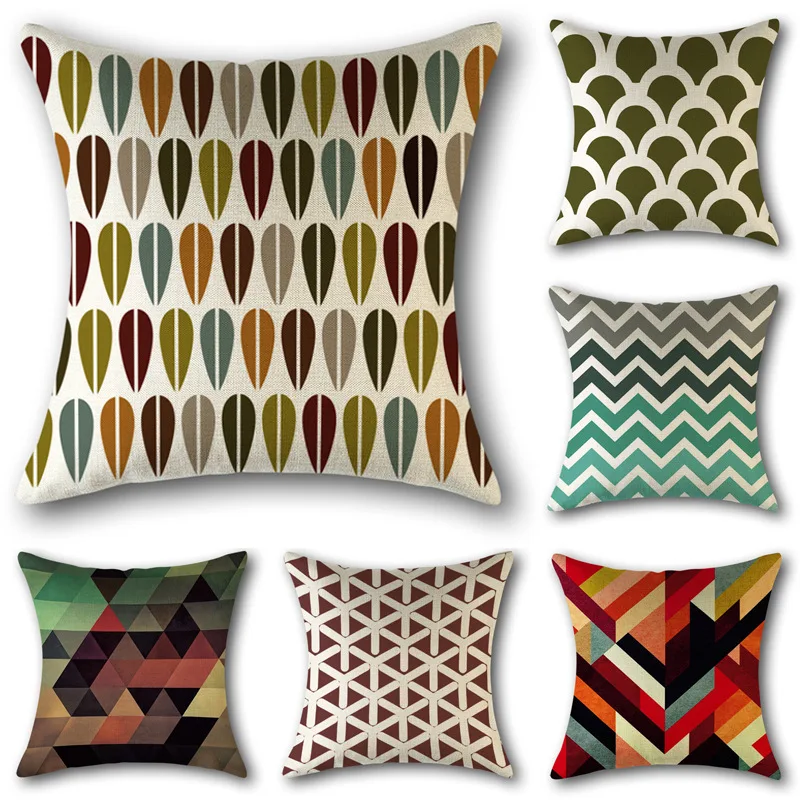 Color geometric line color block abstract pillow cotton and linen high quality cushion for vehicle | Дом и сад