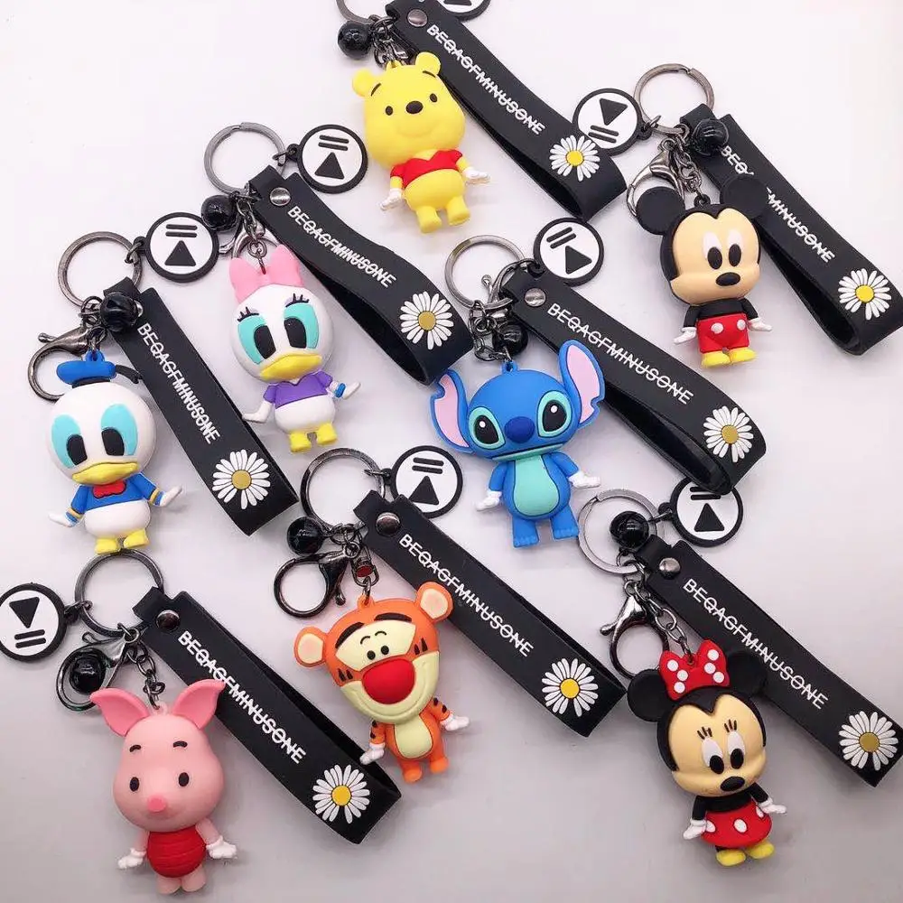 

Disney Stitch Winni Mickey Mouse Keychains Cute Cartoon Baby Boy Girl Key Ring Women Lovely Bag Key Chain Monster Accessories