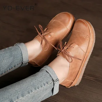 

Women Shoes Flat 100% Genuine Leather Handmade Lace up Ladies Shoes Flats Woman Moccasins Female Footwear Size 35-41