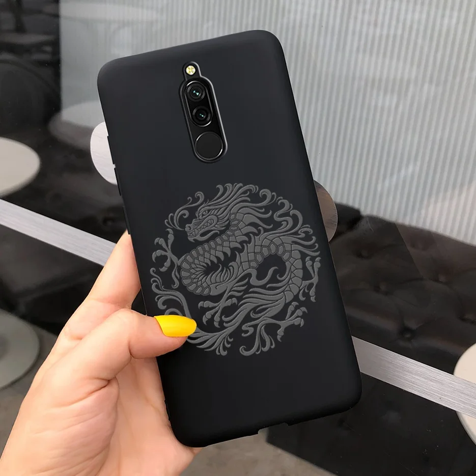 Thoáng Mát Rồng Sư Tử Sơn Ốp Lưng Cho Xiaomi Redmi 8 Ốp Lưng Redmi8 Mềm Mỏng Sang Trọng Đen Mờ Dành Cho Xiaomi redmi 8A 8 Một Ốp Lưng 