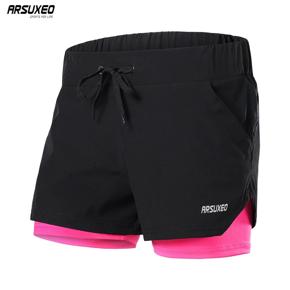 ARSUXEO pantalones cortos deportivos 2 en 1 para mujer, Shorts reflectantes y transpirables de cintura elástica para gimnasio, trotar y 2020, B1103|Pantalones cortos para correr| - AliExpress