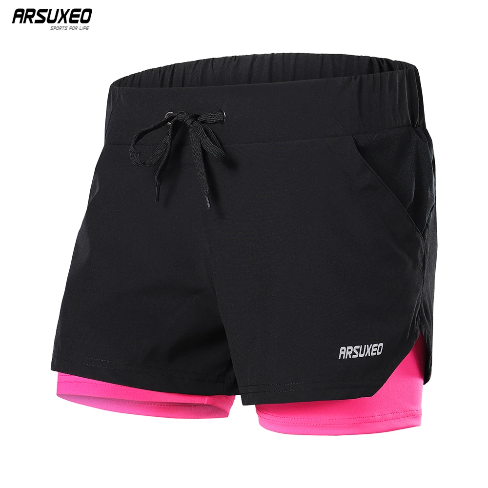 ARSUXEO pantalones cortos deportivos 2 en 1 para mujer, Shorts reflectantes y transpirables de cintura elástica para gimnasio, trotar y 2020, B1103|Pantalones cortos para correr| - AliExpress