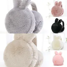 Зимние теплые наушники, симпатичные наушники для девочек с заячьими ушками, плюшевые меховые наушники, Милые складные наушники, мягкие наушники для девочек