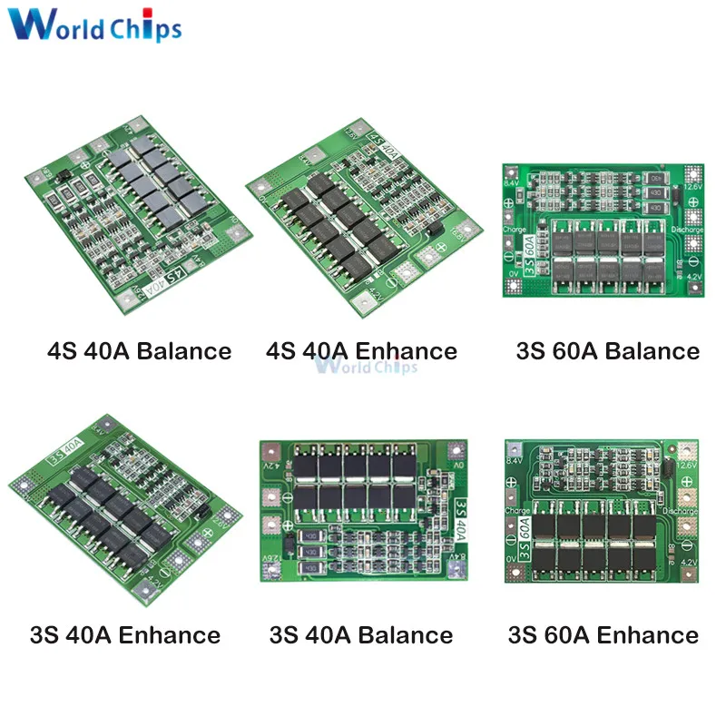 Защитная плата 3S/4S 40A/60A 18650 BMS для зарядки литий-ионных батарей двигателя