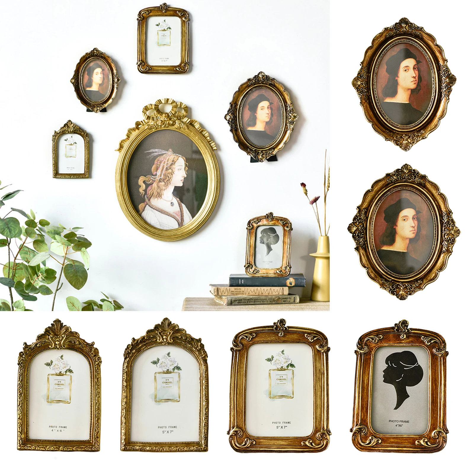 Antique Picture Frame Embossed Vintage Photos Photo Holder Ornate Frames Photo Frame Resin