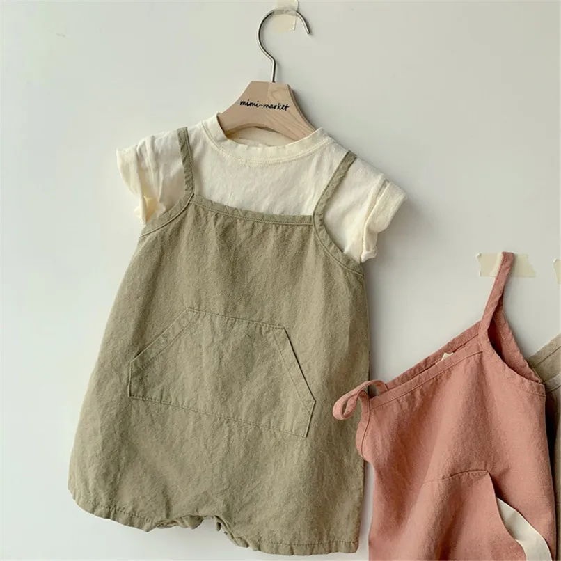 Baby Summer Sleelvess Romper for Boy and Girl Cotton Linen Made High Quality Infant Onesie One-Piece Front Pocket Design Outfits cute baby bodysuits