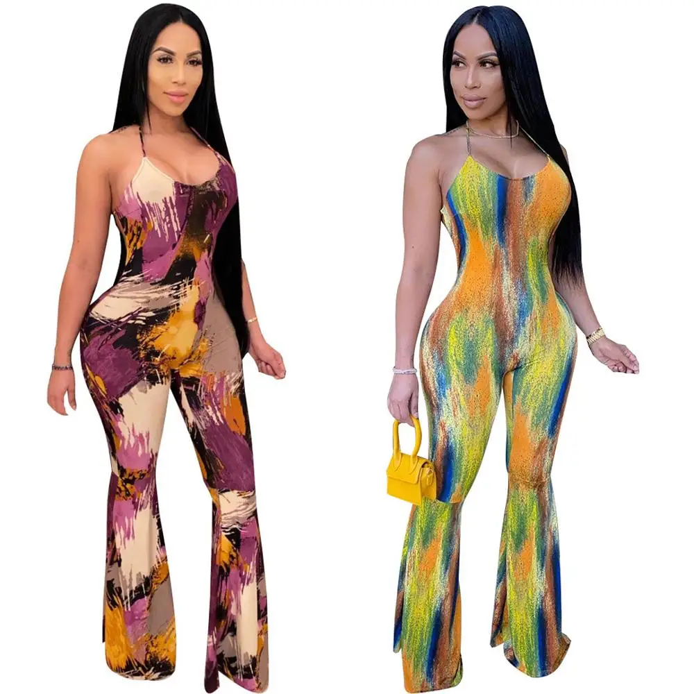 

2020 Autumn Streetwear Printed Sexy Bodycon Jumpsuit Women Sleeveless Skinny Frenulum Rompers Womens Jumpsuit Female