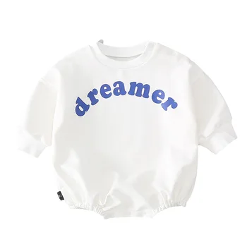 

Summer Infant Baby Boy Girl Bodysuit Dreamer Letter Print Toddler Jumpsuit Cotton White Newborn Baby Bodysuit
