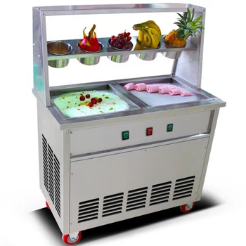 

Commercial Stainless Steel Double Flat Pan Fried Ice Cream Machine, Thailand Fry Ice Cream Roll Machine