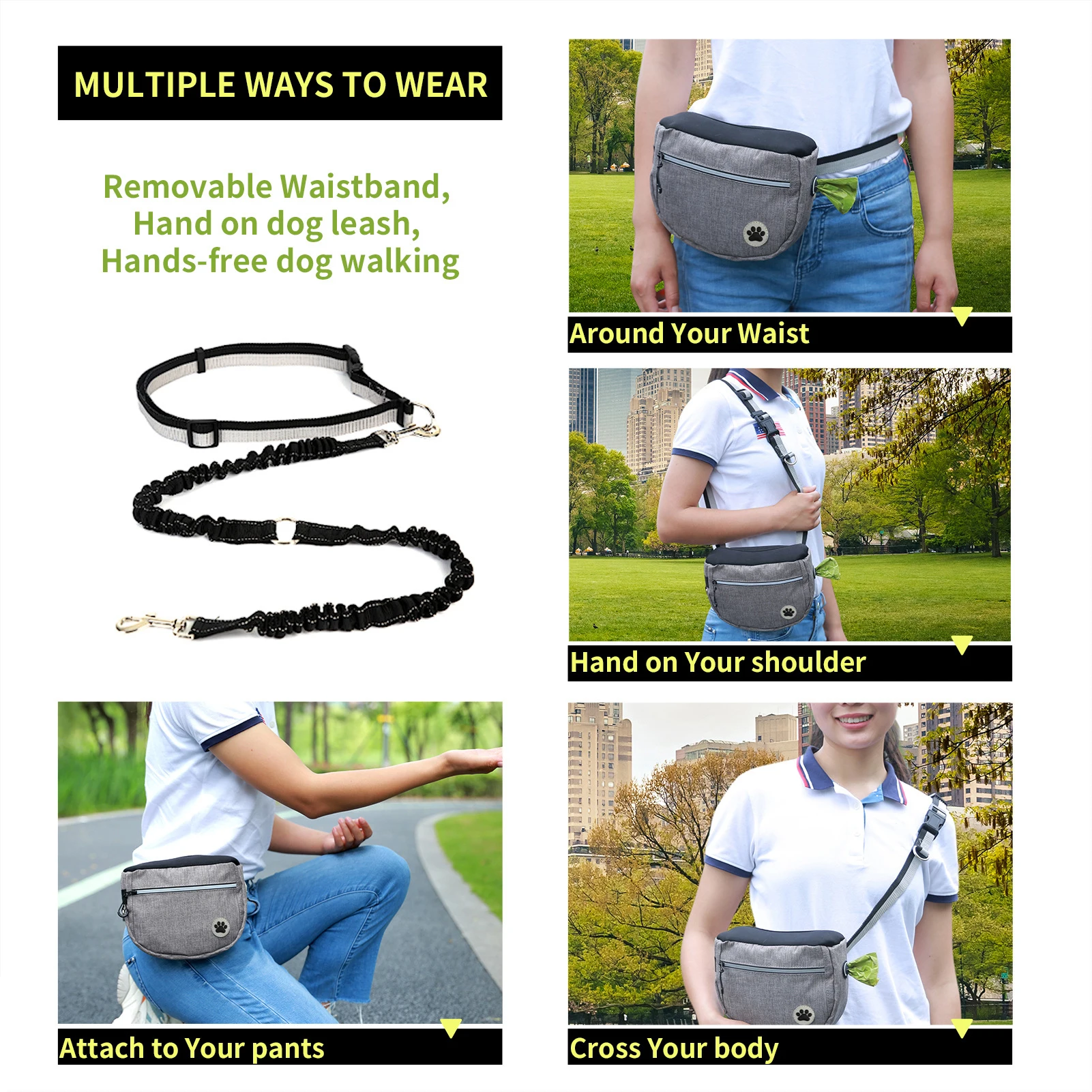 Waterproof Dog Treat Bag Outdoor Pet Training Pouch Snack Bag Waist Pocket Large Capacity Treat Bags With Pets Rope Waistband