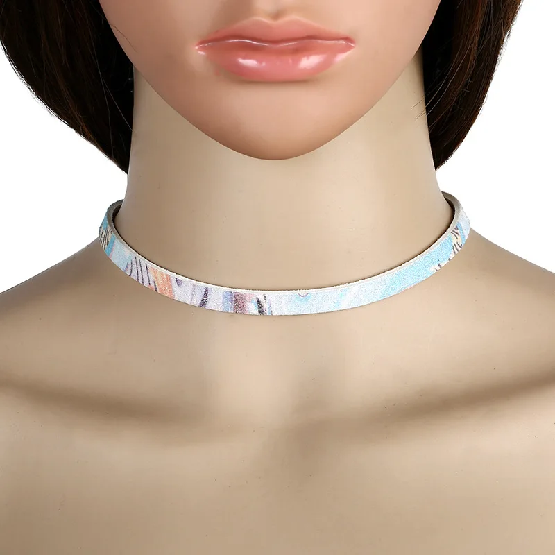 

New hot sales fashion European and American fluorescent matte PU laser Choker Necklaces for Women Jewelry Dropship