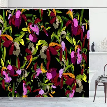 

Shower Curtain Set with Hooks 60x72 Retro Pink Luxury Tile Leaf Orchids Beautiful Flora Flower Pattern Spring Botanical Design
