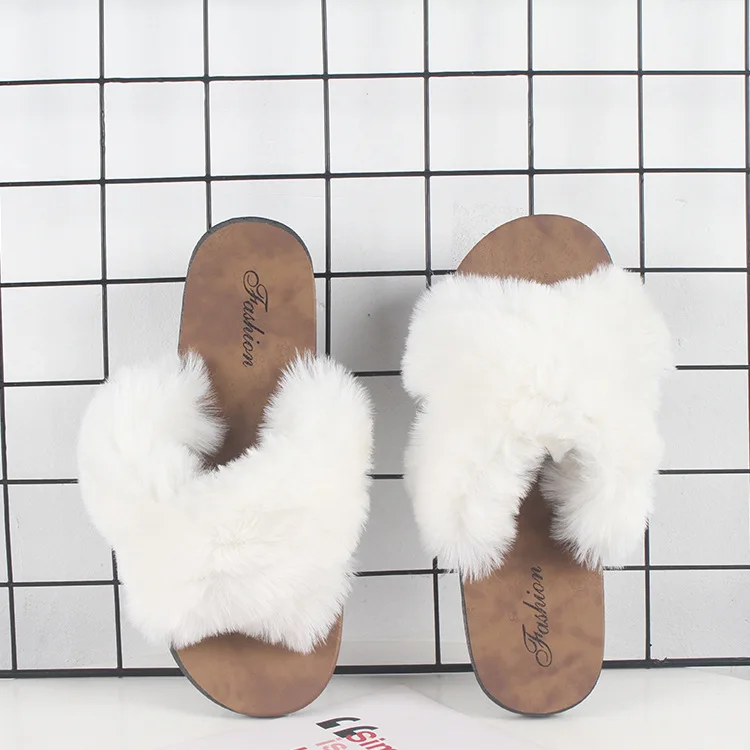 White On Sale Women Fashion Flat Shoes Women's Fur Decoration Flat Heel Shoes Beautiful Design 5 Colors Size 35 to 40 SC9503-A - Цвет: White