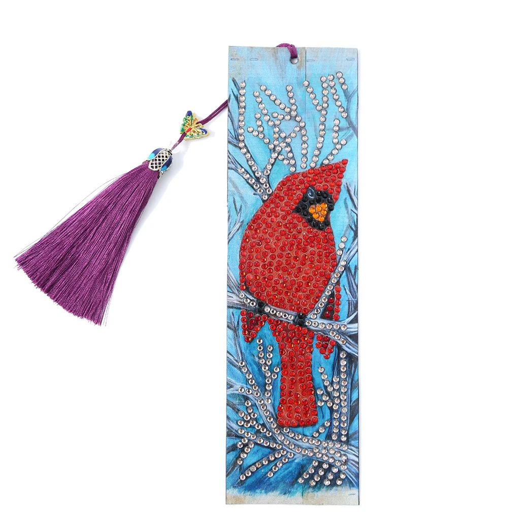 Bird LoveinDIY DIY Beaded Bookmarks with 5D Diamond Painting Kit Special Shaped Diamond Painting Faux Leather Bookmark with Tassel for Mosaic Making for Adults