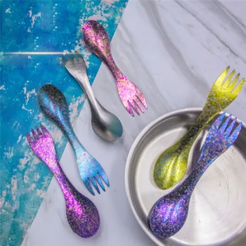 

Eco-Friendly Titanium Spork Durable Rustproof Titanium Flatware Light Weight Spoon For Camping Mulltifunctional Tableware QW85
