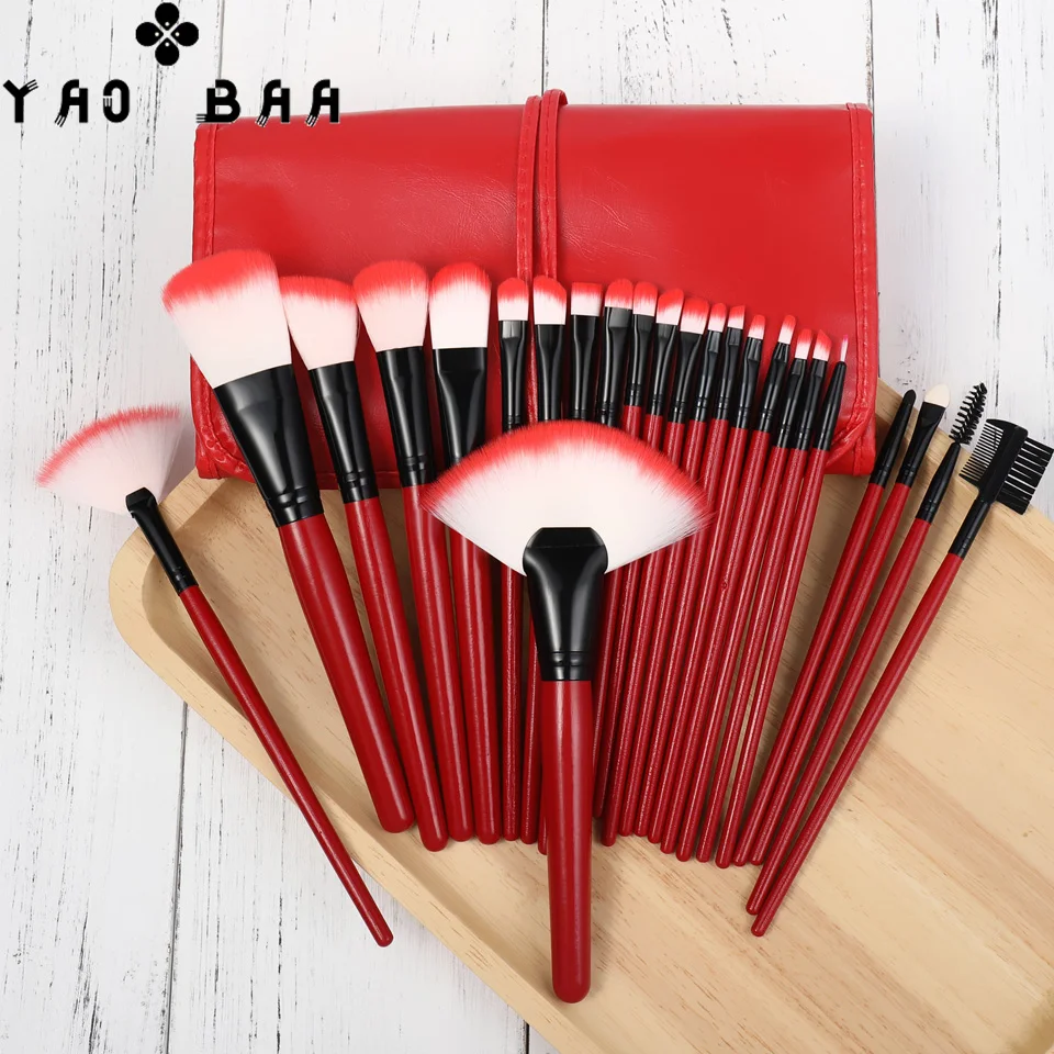

Yao Baa 24 professional makeup brush set, multi-color optional, big eye shadow, angled eyebrow, pink, black