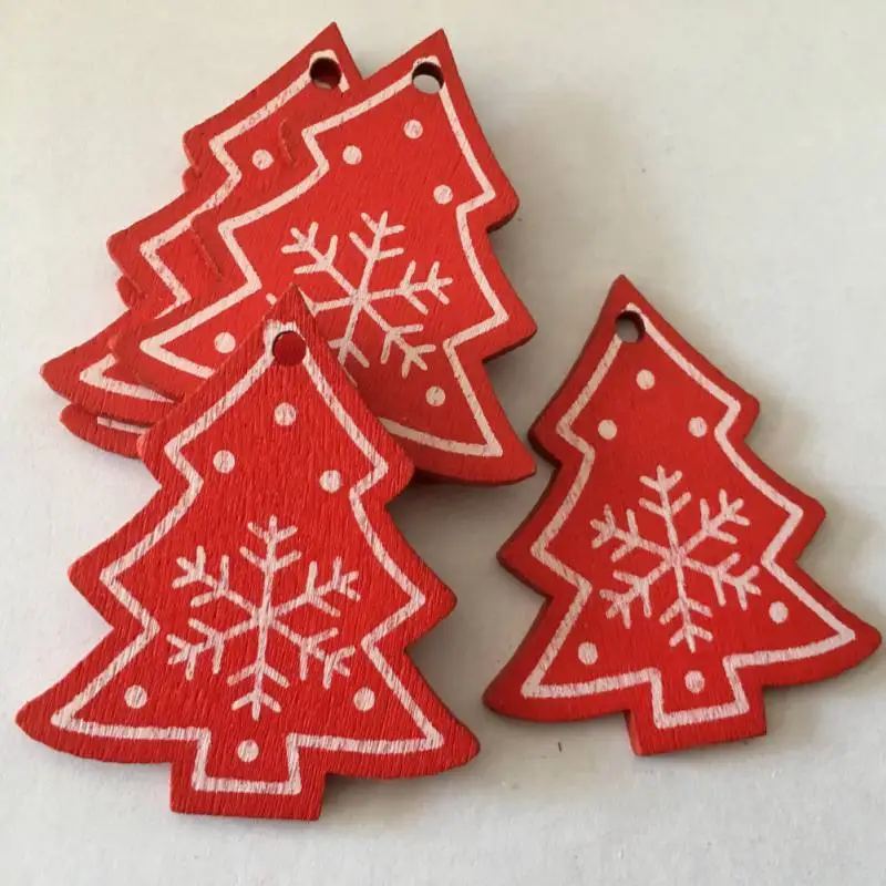 

48pcs Wood Christmas Decoration Christmas Decoration for Tree Snowflake Angel Bell White Red Christmas Hanging Pendant Ornament