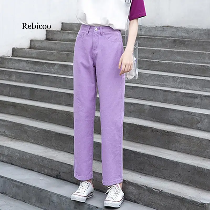 

Purple Jeans Woman Plus Size Black Beige Green Mom Jeans High Waisted Boyfriend Jeans Women Straight Casual Cotton long pants