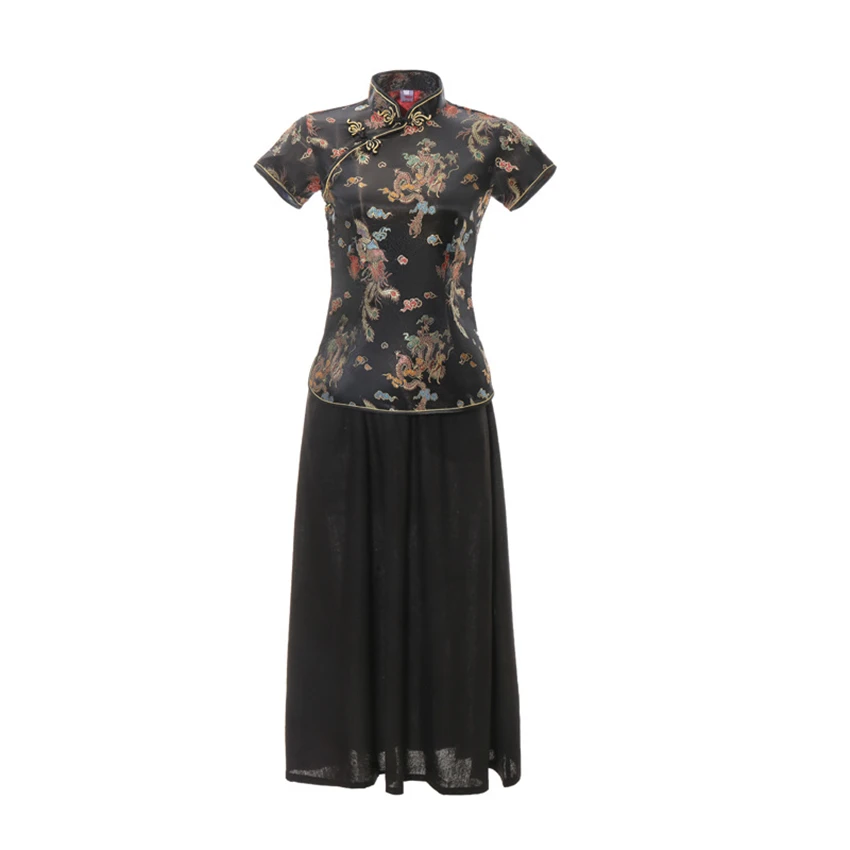16Color Traditional Chinese Clothing for Women Top Satin Retro Short Sleeve Qipao Vintage Evening Cheongsam Dress Costumes S-4XL