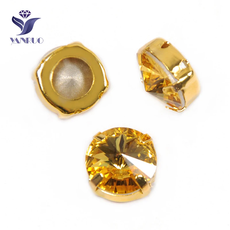 With Gold Claw YANRUO 1122, светильник всех размеров, топаз Rivoli, сшитые камни, заостренные сзади, стеклянные стразы, хрустальные стразы для рукоделия, украшения - Цвет: With Gold Claw