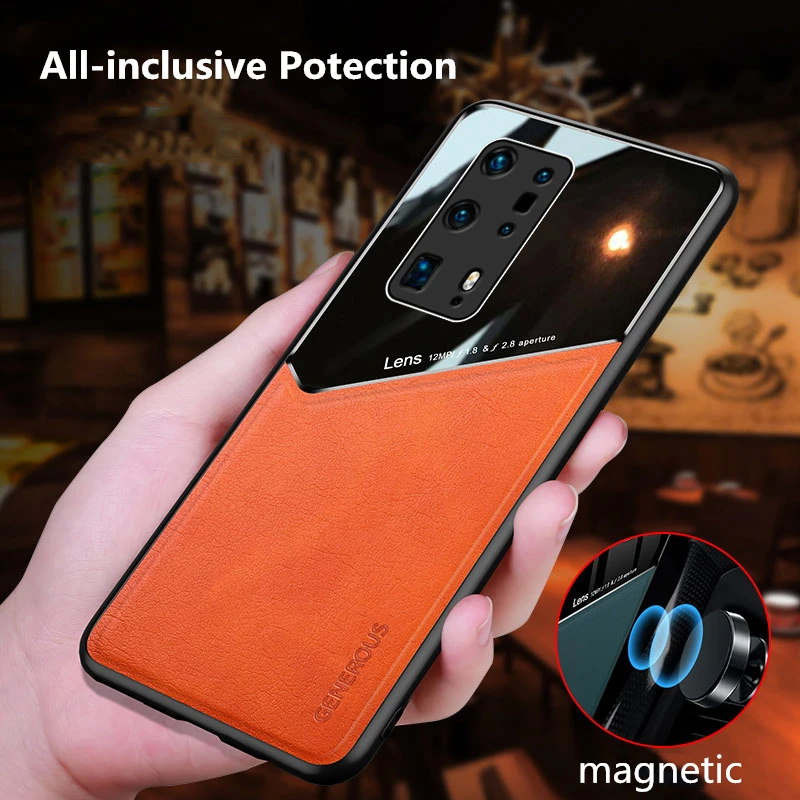 Магнитный кожаный силиконовый чехол с текстурой для Huawei P40 P30 P20 Lite Pro тонкий