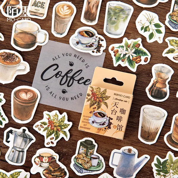 1 Box Cute Stationery Stickers Scrapbooking Diary Kawaii Coffee Plant Stickers Diy Vintage Decorative Stickers School Supplies S0006-8