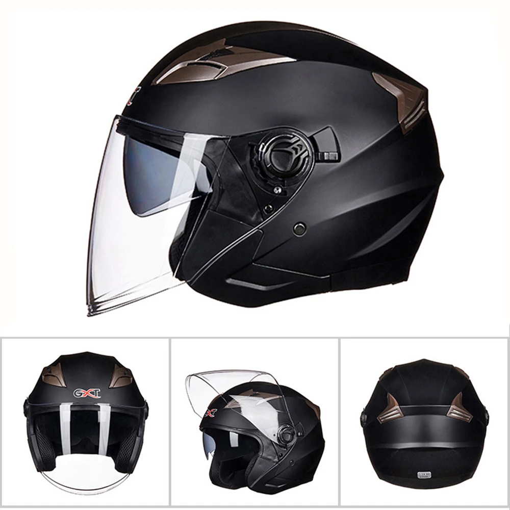 GXT мотоциклетный шлем для мужчин и женщин, полулицевой Мото шлем, летний скутер, мотоциклетный шлем с двойными линзами со съемным линнером - Цвет: G708 Matte Black