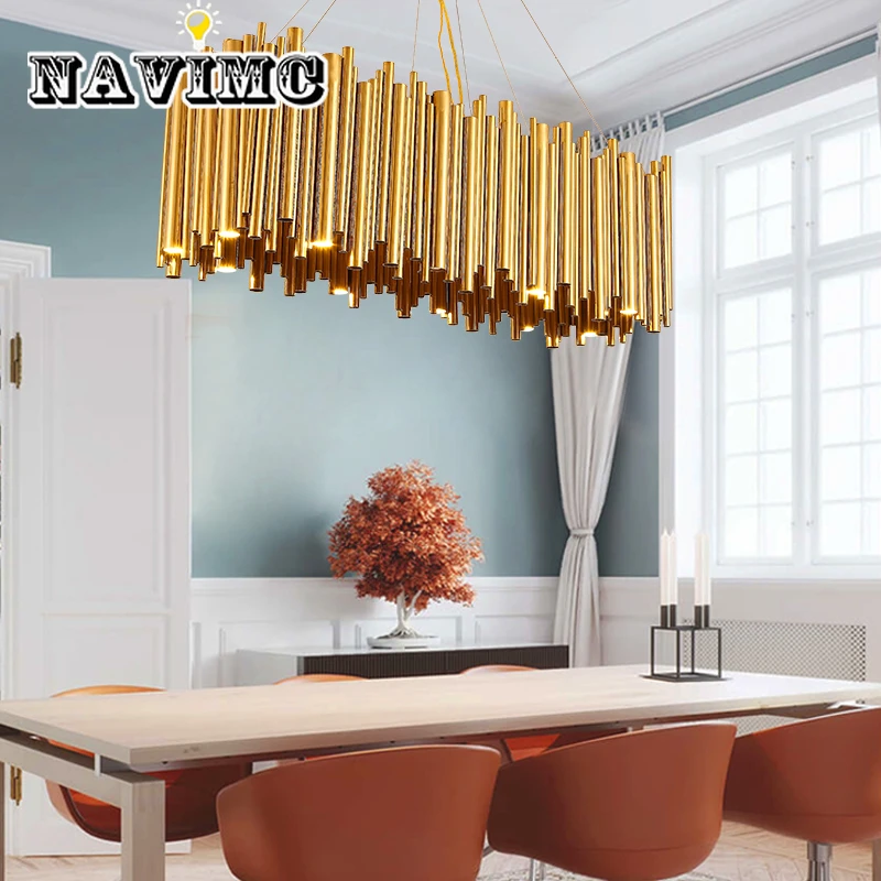 

Modern Luxury LED Chandelier Lighting Gold Stainless Steel Lamp Rectangle Dining Room Kitchen Hang LED Light Fixtures