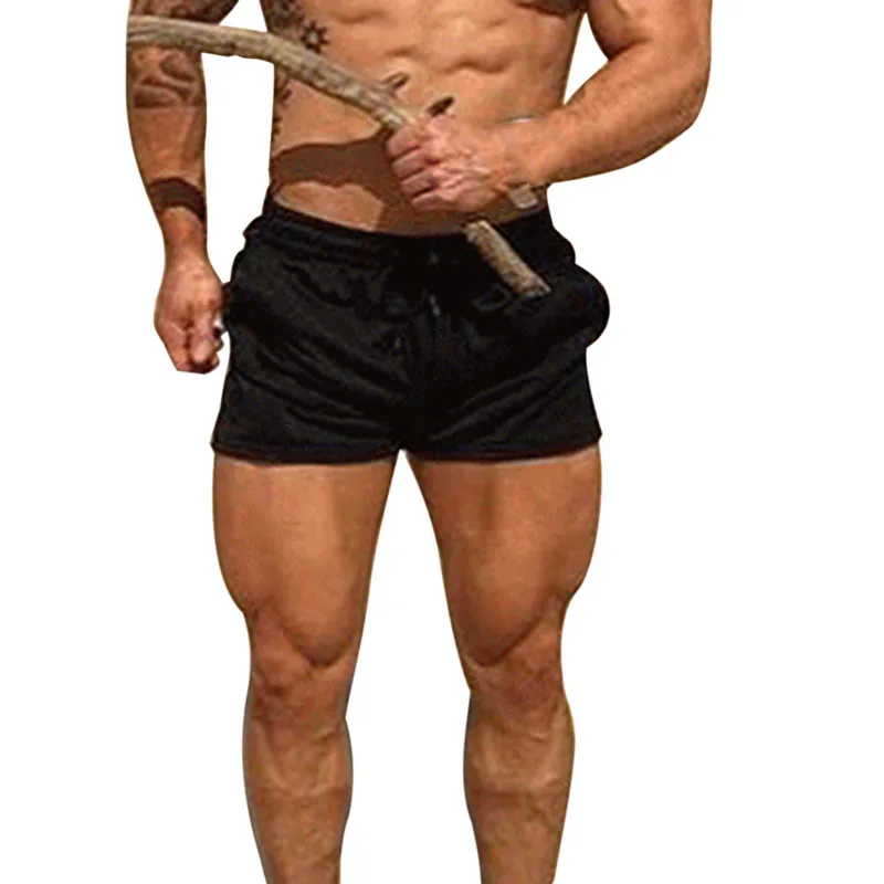 Men Running Shorts Sport Training High Elastic Solid Swimming Shorts Beach Wear Casual Men Workout Soccer Fitness Gym Sweatpants