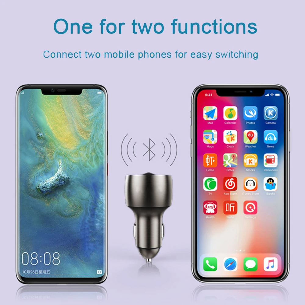 AUX 블루투스 5.0 FM 송신기 무선 변조기, 듀얼 USB 차량용 충전기, 핸즈프리 차량용 MP3 플레이어, 알루미늄 합금 본체, 3.5mm, 4.8A