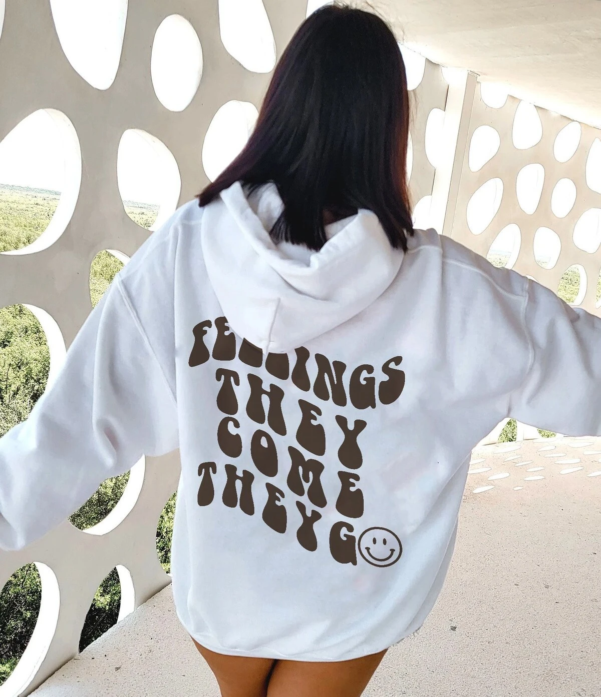 Sudadera con capucha para ropa estampado en la espalda, con frase positividad, cara feliz, informal|Sudaderas con capucha y sudaderas| - AliExpress