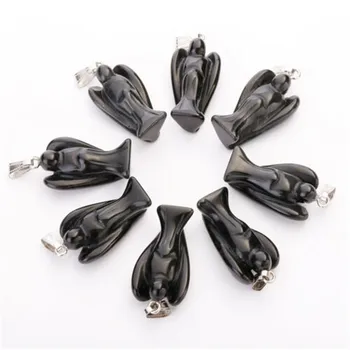 

Yingwu Natural Lot 5pcs Fashion Guardian Angel Black onyx stone Pendant Charms For Necklace