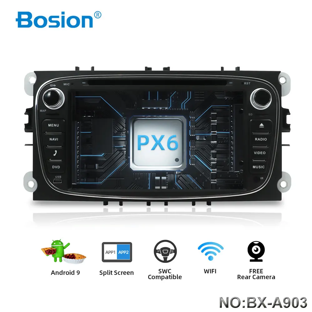 Bosion Android 9,0 автомобильный мультимедийный плеер gps 2 Din PX6 автомобильный dvd для FORD/Focus/S-MAX/Mondeo/C-MAX/Galaxy wifi автомобильный Радио gps 4G64G