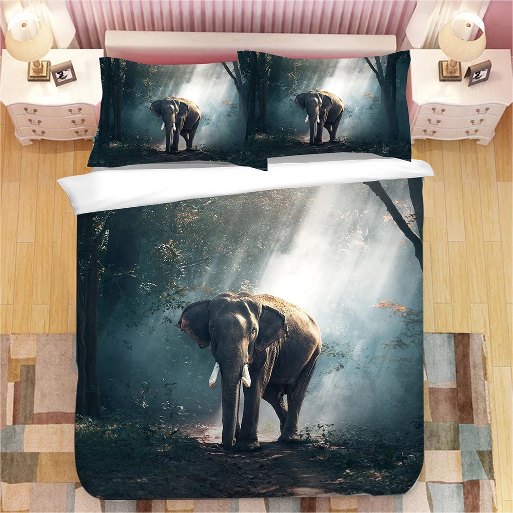

3D Animal Elephant Tiger Print Bedding Set Duvet Covers Pillowcases One Piece Comforter Bedding Sets Bedclothes Bed Linen 03