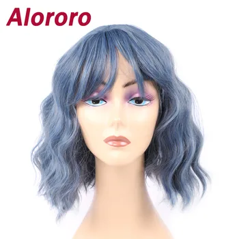 

Alororo Short Synthetic Wigs For Black Women Blonde Wig With Bangs Pelucas Naturales Hair Orange Blue Grey None Lace Wigs