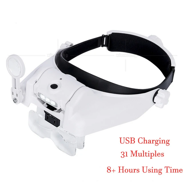 Head-mounted Magnifier with 2LED Lights Jewelry Appraisal Magnifier Elderly  Reading Magnifying Glasses for Close Work - AliExpress