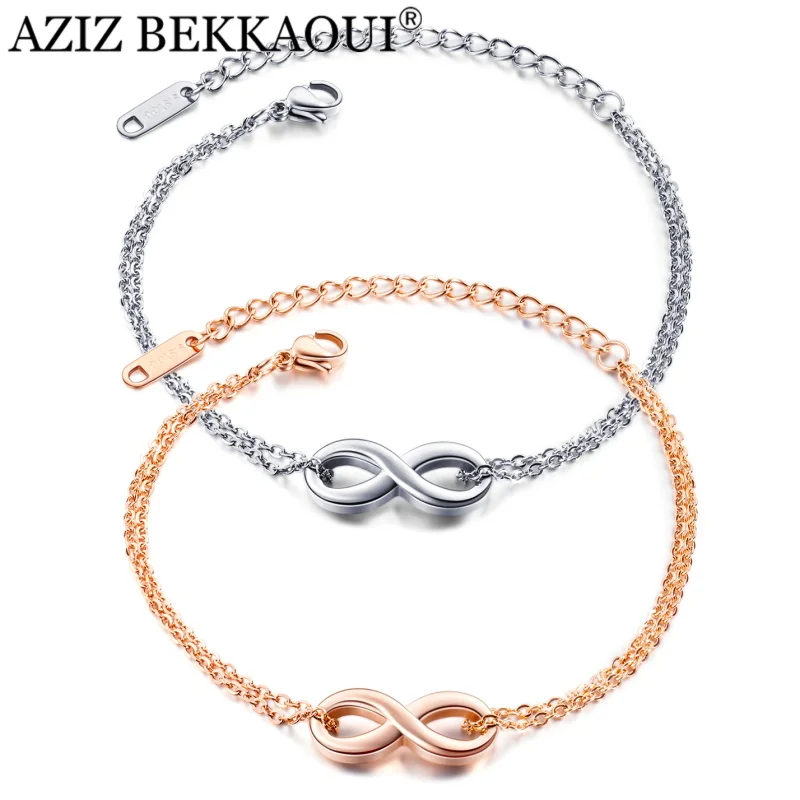 AZIZ BEKKAOUI 1 шт. бесконечные браслеты любви женские браслеты из нержавеющей стали браслеты с гравировкой розовое золото/золото персонализированный браслет
